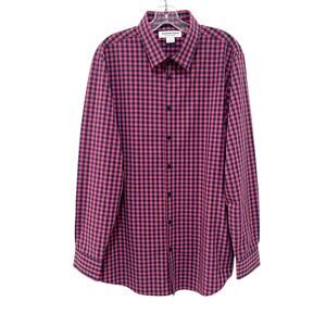 Mizzen + Main Performance Button Down XL Gingham Plaid Shirt Pink Navy Trim Fit